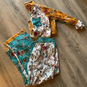 Color Block Long Sleeve Pajama Set Size Medium